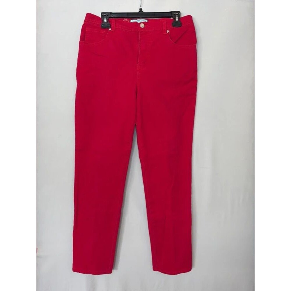 Charter Club red denim jeans, tummy control classic narrow leg, high rise